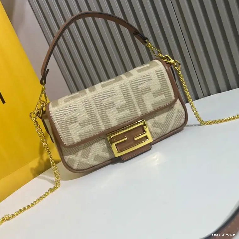 Cheap HOT Beige Canvas Bag Mini Baguette FF Motif In Fendi 0605